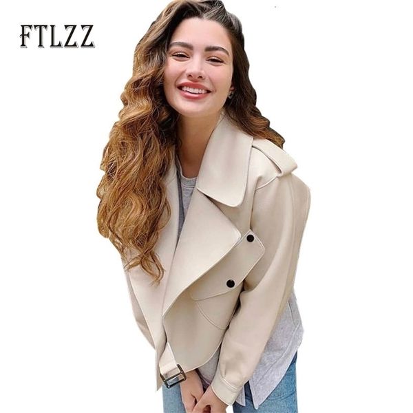 

women casual outwear spring autumn loose long sleeved short coats ladies faux leather jackets clothes casaco feminino 210602, Black