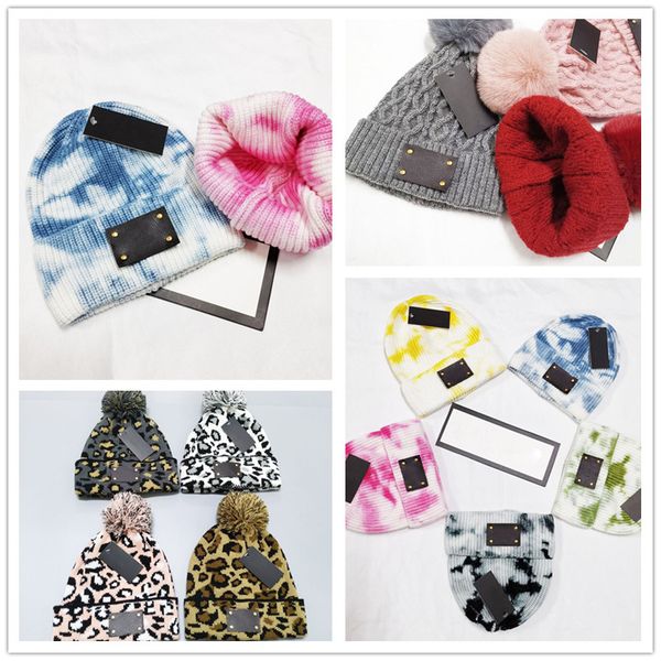 

2021 leopard knitted hats pom fur ball beanies women winter warm wool hat outdoor keep beanie caps, Blue;gray