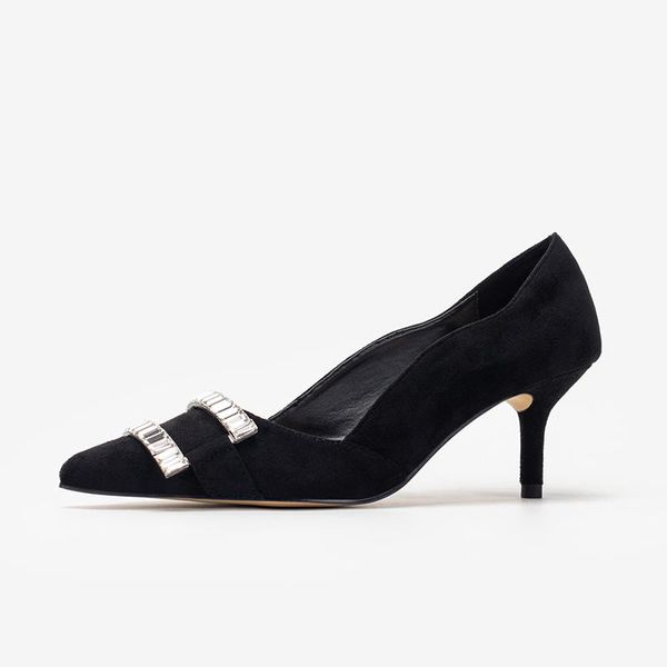 

dress shoes designer luxury black woman high heel 6 cm stiletto heels pointed diamond square buckle party bridal tacones