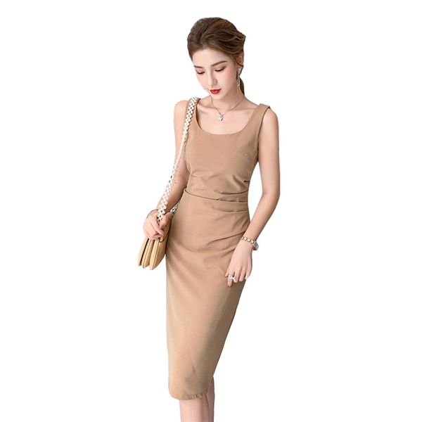 

office tight dress korean ladies summer sleeveless night club cabaret party midi dresses for women 210602, Black;gray