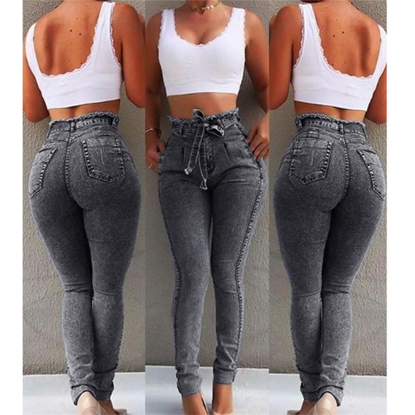 

women's jeans 2021 est high waist buttons ladies pant slim elastic stretch jean plus size denim skinny pencil female, Blue