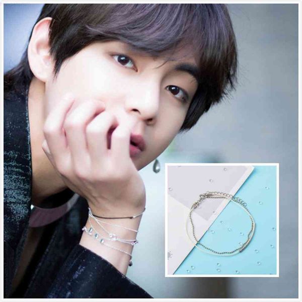 

kpop kim tae hyung rope chain beads simple double layered bracelet for women men korean jewelry bangtan boys v, Red;brown