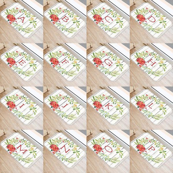 

red flower letter pattern 40*60cm kitchen entrance door mat coral velvet carpet rubber indoor floor mats non-anti-slip rug 48037 carpets