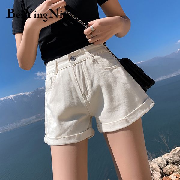 

wide leg shorts jeans female crimping summer fashion leisure simple korean denim white cowboys woman 210427, White;black