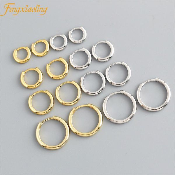 

hoop & huggie real 925 sterling silver simple circle earrings for women minimalism smooth fine jewelry cute accessories, Golden;silver