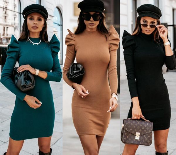 

women's dresses 2021 fashion fried street knitted sweater bubble sleeve, Black;gray