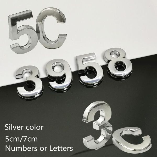 1pc porta banhada decoração de decoração números de endereço de letras dígitos el stick placa signo de casa placa 5cm/7cm Silver Outro hardware