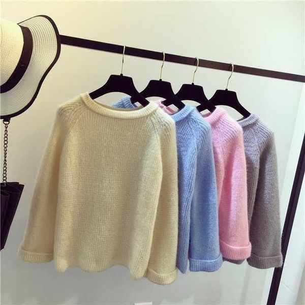 

sweaters autumn winter women o neck pullovers korean style oversized knitting thicken solid stretch ladies sweater, White;black