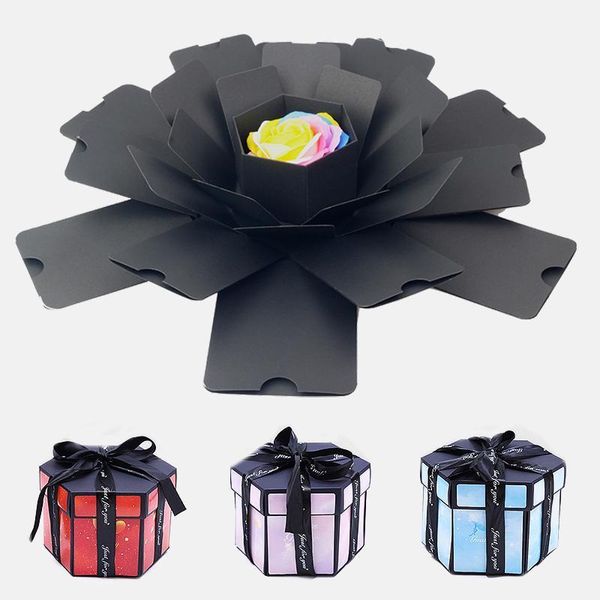 Branco de sucata de embrulho de presente Po Hexagon Surprise Explosion Box Wedding for Valentine Christmas Birthday Boxes Diy Handmade