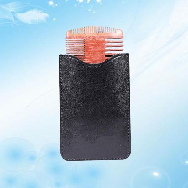 

four-sided beard comb wood mustache anti static styling with a storage bag black1, Silver