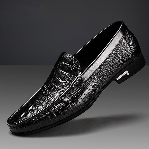 

dress shoes mens slip on man moccasins men's loafers genuine leather summer men loafer flats driving formal db4c, Black