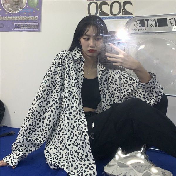 

women's blouses & shirts leopard long sleeve shirt, medium length, spring and autumn, hong kong korean, large gothic street 2021, White