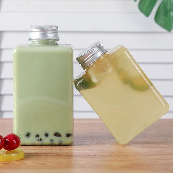 

disposable cups & straws 10pcs net red 500ml square transparent pet plastic bubble tea bottle 28mm caliber milk ice coffee cup with lid