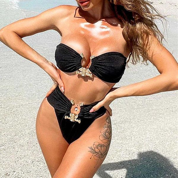 

women's swimwear 2021 crystal diamond bikini waistband woman girl swimsuit set swimming rings, White;black