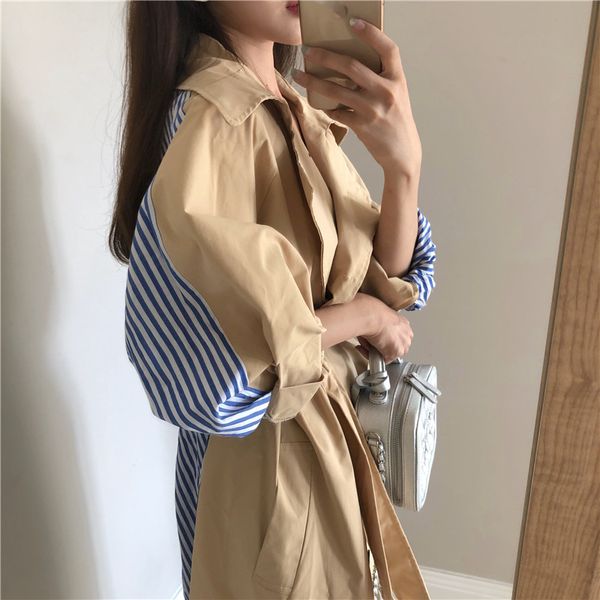 

women windbreaker long spring chic coats female new pleated splice overcoat loose outwear thin casual womens trench coat 210421, Tan;black