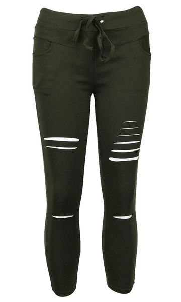 

women's pants & capris women high waist ripped hole shredded stretchy skinny jeans denim pencil lady solid color jeggings trousers, Black;white