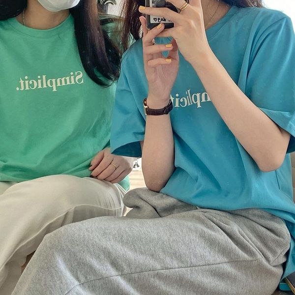 

loose letter printing o-neck t-shirt woman korea fashion oversized short-sleeved t-shirts woman's simplicity basic tees women women&#03, White