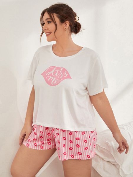 

plus letter & lip print pj set y6fb#, Black;white