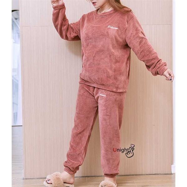 

5xl 6xl big size outfit flannal warm pajamas set for female ladies' pyjamas woman sleep suit winter home clothes loungwear 211106, Black;red