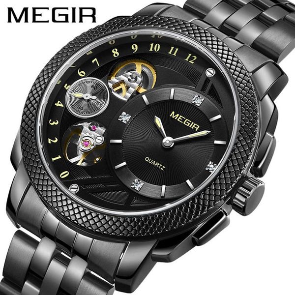 

wristwatches megir business watch for men luxury quartz watches stainless steel military wrist clock hour time relogio masculino, Slivery;brown