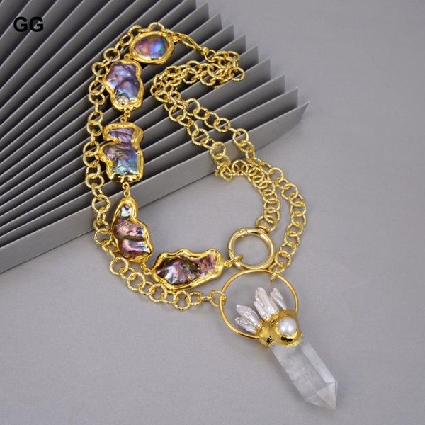 

pendant necklaces guaiguai jewelry natural cultured black keshi baroque pearl chain necklace clear quartzs for women, Silver