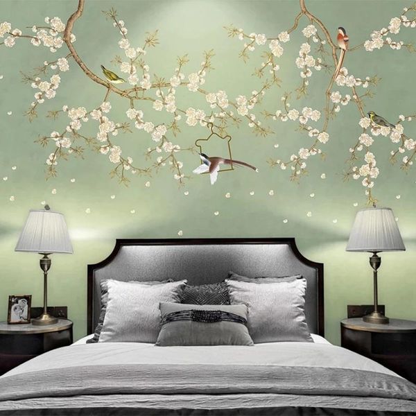 

custom mural chinese style plum blossom painting flower bird living room tv sofa bedroom study self adhesive wallpaper wallpapers