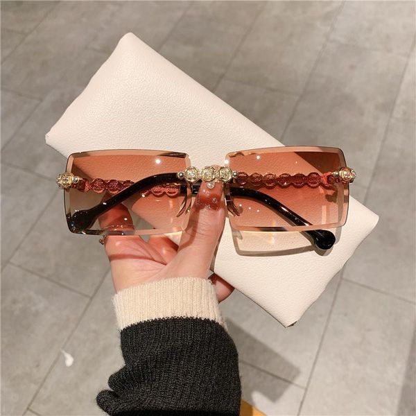 

sunglasses 2021 rimless women pink tinted lens sun glasses fashion designer shades gradient resin eyewear uv400, White;black