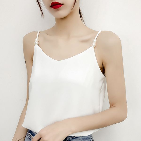 

tank women blusas mujer de moda verano sleeveless v-neck chiffon camis white tank for women camisole d570 210426
