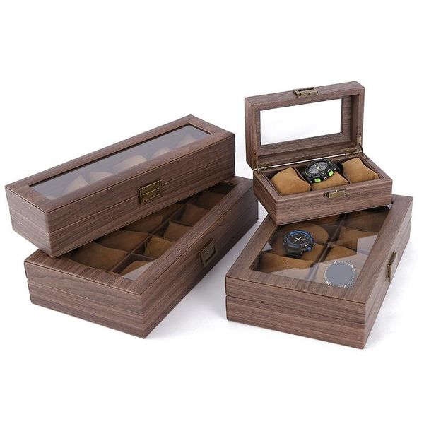

watch boxes & cases luxury pu leather box mens womens bracelet jewelry rings organizer holder glass window display storage, Black;blue