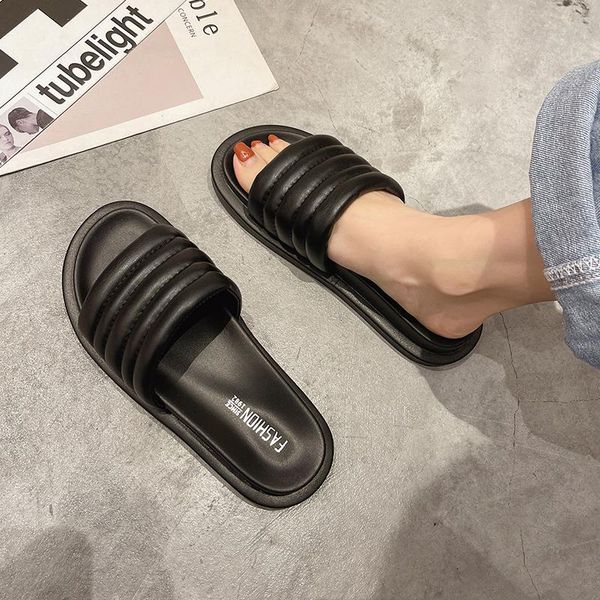 

slippers female shoes womens outdoor low luxury slides platform 2021 designer beach flat pu rubber casual fe, Black