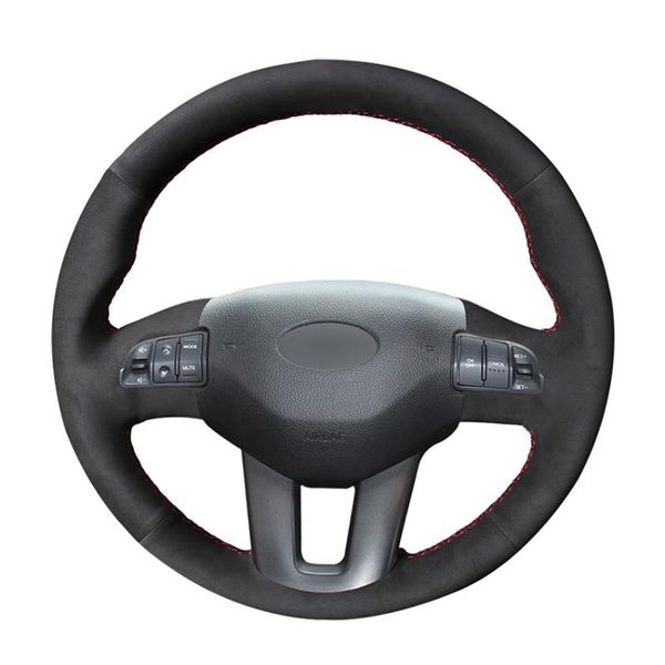 

hand-stitched diy black suede car steering wheel cover for kia sportage 3 2011 2012 2013 2014 2021 ceed cee'd 2010 covers