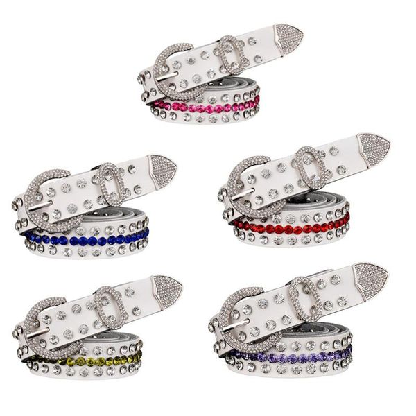 

belts color rhinestone ladies genuine leather luxury designer punk brand two layer cowhide waist accessories jeans waistband, Black;brown