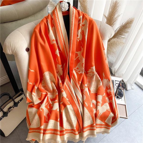 

scarves 2021 design horse print cashmere winter scarf for women thick warm pashmina shawls and wraps female bufanda double sided stoles, Blue;gray