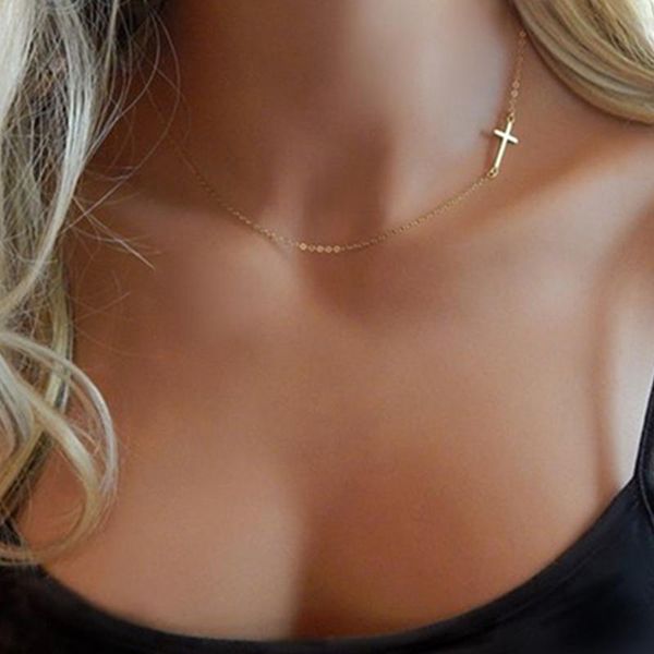 

chokers religious jewelry gift gold color clavicle fashion faith cross pendant necklace for women stainless steel choker, Golden;silver