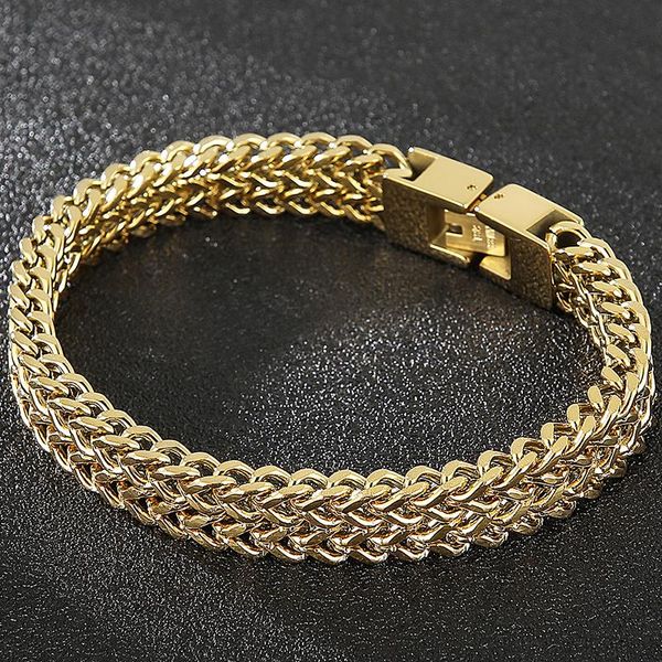 

link, chain 9/10mm franco link curb bracelet men golden stainless steel men's bracelets on hand mannen armband jewellery accessories, Black
