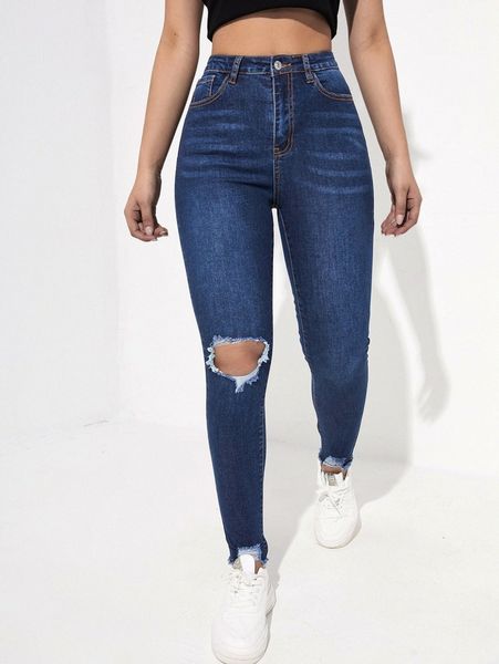 

high waisted ripped skinny jeans 48n4#, Blue
