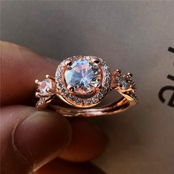 

wedding rings cute female rose gold color ring fashion big white zircon love engagement promise for women, Slivery;golden