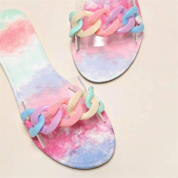 Sandalo a catena da donna Summer Open Toe Flats Pantofole Rainbowﾠslides Fashion Sexy JellyﾠLight WeightﾠScarpe Infradito da spiaggia Top Quality GR006 NO08