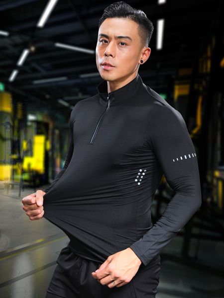 

tolcsport 111bodybuilding long sleeve man compression fitness running t shirts quick dry basketball soccer sport brand gym, Black;yellow
