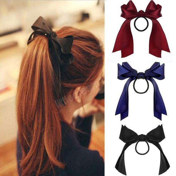 

fashion korean bow-knot hair ties scrunchies women girls elastic hair bands long ribbon bow ponytail hair accessories, Pink