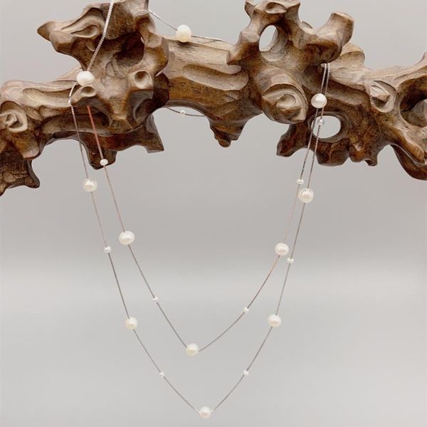 

chains folisaunique 7-8mm floating freshwater pearls necklace for women girls birthday gift tin cup 925 sterling silver chain