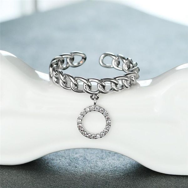 

wedding rings hollow round pendant engagement ring simple female white zircon open charm rose gold silver color for women, Slivery;golden