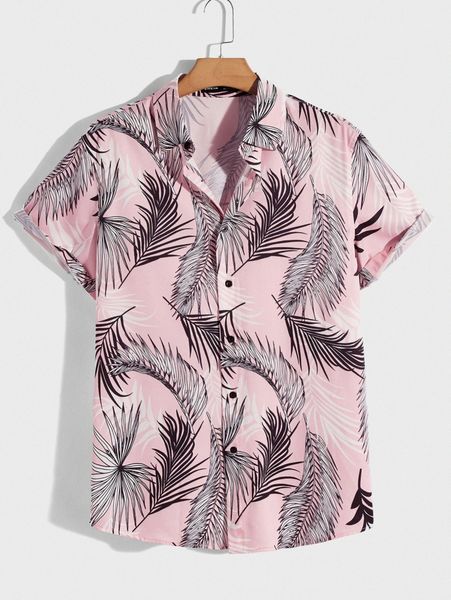 

men tropical print single button placket shirt v1j5#, White;black