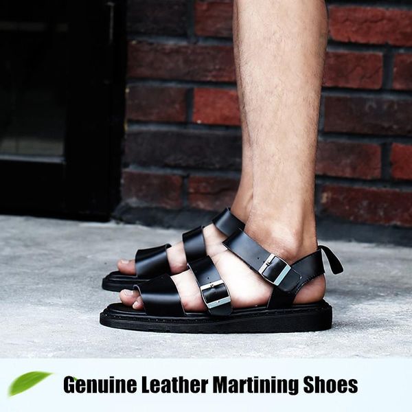 

sandals 2021 men's shoes summer wide bandage genuine leather sandal black casual high roman unisex