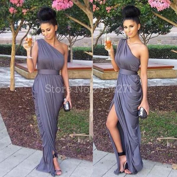 

party dresses one shoulder high split prom grey mermaid with sash vestido de festa gowns cocktail, White;black