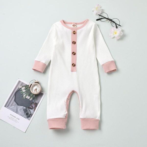 

jumpsuits 2021 cute spring autumn baby boys girls ribbed clothes knitted button pullover romper jumspuits sleepwear warm outfits, Blue