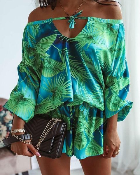 

women's tracksuits all over print tie neck & shorts set women two piece, Gray