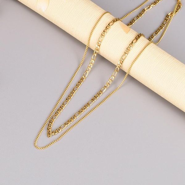 

chains gold women double layer necklaces punk jewelry no fade stainless steel cuban link necklace pendants wholesale, Silver