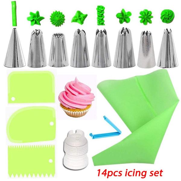 

baking & pastry tools 14pcs cake decorating tips set icing piping nozzles bag scraper flower cream kitchen accessories