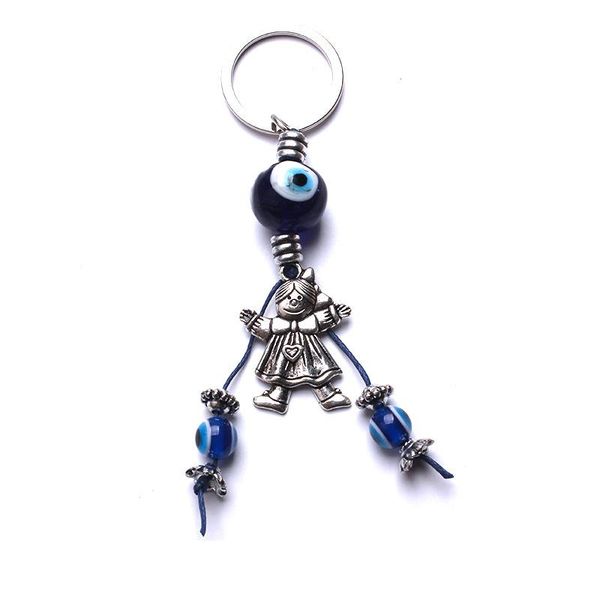 

keychains 1pc girl keychain blue evil eye tassel charms car women fashion jewelry lucky metal key ring, Silver